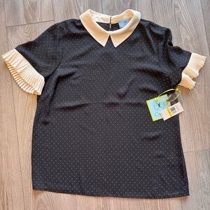 CeCe Black Polka Dot Top with Cream Peter Pan Collar
